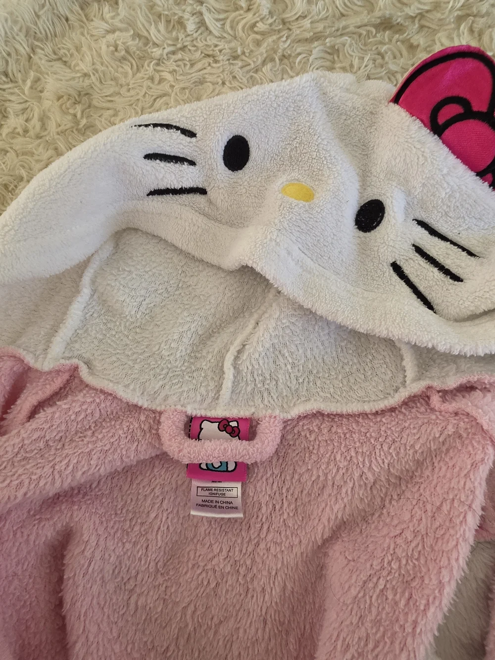 Hello Kitty Plush Hooded Kids Robe in Pink and White